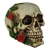 Crânio Rosas Roseira Caveira Esqueleto Halloween Resina