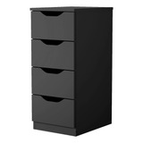 Criado Gaveteiro Decoração Mudo Escritório Preto 4 Gavetas