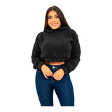 Cropped Manga Longa Pelinho Pelucia Lã Carneirinho Blusa