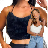 Cropped Pelúcia Pelinhos Inverno Moda Feminina Blusa Pelo