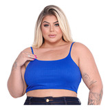 Cropped Plus Size Alcinha Super Sustentação Malha Canelada 