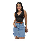 Cropped Regata Blusinha Blusa Top Renda Bojo Decote Feminino