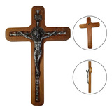 Crucifixo Cruz Jesus Cristo Metal Madeira Medalha São Bento