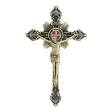 Crucifixo De Parede Metal Com Medalha De São Bento 23,5 Cm
