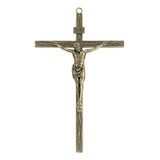 Crucifixo De Parede Todo Em Metal Ouro Velho 25 Cm Ar110