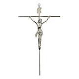 Crucifixo Em Metal Cor Prata Para Parede Tamanho Médio R12