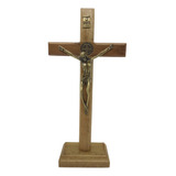 Crucifixo Mesa 19cm Madeira Maciça Natural