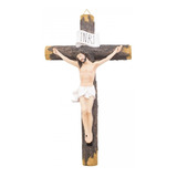 Crucifixo Resina Parede 46 Cm Imagem Católica Jesus Cruz Cor Marrom