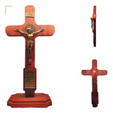 Cruz Crucifixo De Madeira Metal Medalha São Bento + Oração