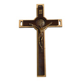Cruz Crucifixo De Parede Madeira E Metal São Bento 30cm