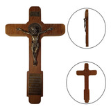 Cruz Crucifixo Jesus Madeira Metal Medalha