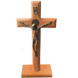 Cruz Crucifixo Madeira Maciça Mesa Mão