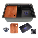 Cuba Cozinha Pia Gourmet Preto Tábua De Corte Acessórios Completo 45x68cm
