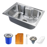 Cuba De Aço Inox 50 Cm E Acessórios Com Tábua De Corte E Lixeira Nawa