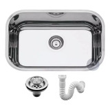 Cuba De Cozinha N2 56x34x14 Aço Inox 430 Com Válvula E Sifão