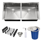 Cuba Dupla Inox Quadrada Gourmet Cozinha Pia Lixeira 88x40