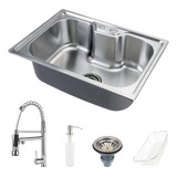 Cuba Inox 50 Cm Com Acessórios Nawa E Torneira Gourmet Munim