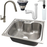 Cuba Inox 50x40 Com Torneira Bica Alta Kit Pia Cozinha 5 Pçs