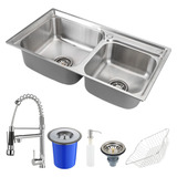 Cuba Para Cozinha Gourmet Pia Dupla Aço Inox Com Acessórios Lixeira 5l Ticunas E Torneira Monocomando Gourmet Munim Pingoo.casa