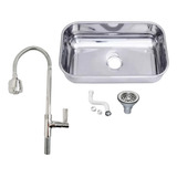 Cuba Pia Aço Inox Cozinha 56x34x14 + Torneira Gourmet Mesa