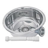 Cuba Redonda 30cm Aço Inox 430 Com Válvula E Sifão