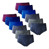 Cuecas Slip Cores Lisas Confortável Para Idoso Kit C/12