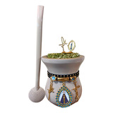 Cuia Chimarrão Decorada Nossa Senhora, Choker Luxo E Bomba