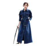 D Vestido Jeans Francês De Manga Comprida Feminino, Colete
