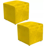 Dado Kit 02 Puff Quadrado  Decorativo Suede Amarelo