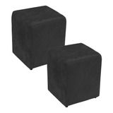 Dado Kit 02 Puff Quadrado Decorativo Suede Preto