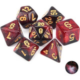 Dados Rpg - Nebulosa Glitter Vermelho Com Preto C/n° Dourado