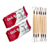 Das Massa Ceramica Fria 1kg Branca + Kit Estecas Modelagem