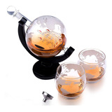 Decanter Whisky Vinho Vodka Volta Ao Mundo Com Dois Copos