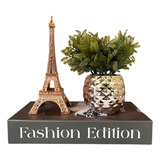 Decoração 3 Peças Livro + Vaso Rosê + Enfeite Torre Eiffel