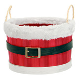 Decoração De Natal Cesto Com Cinto E Veludo Papai Noel Cor Vermelho