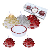 Decoração De Natal Kit 1 Castiçal Com 2 Velas Brilhantes 