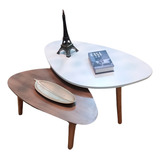 Demoglass Paris Conjunto Mesa De Centro Decorativa Cor Wood Off White Pack 2 Unidades