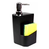 Dispenser 650ml Detergente Com Suporte Porta Esponja Preto