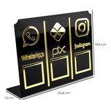 Display Placa 3 Em 1 Whatsapp Pix Instagram Qr Code Preto Preto E Dourado