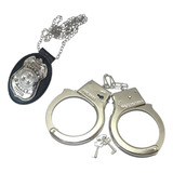Distintivo Policial + Algema Metal Kit Acessórios Fantasias