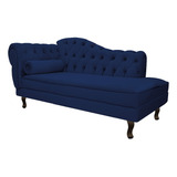 Divã Recamier Sofá Diana 160cm Direito Suede Am Moveis Cor Azul-marinho