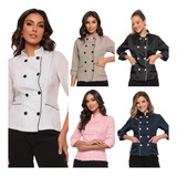 Dolmã Chef Cozinha Feminina Oxford Manga 3/4 Várias Cores