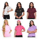 Dolmã Chef Cozinha Feminino Oxford Manga Curta Celine