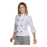 Dolmã Chef De Cozinha Feminina Manga 3/4 Com Bandeira