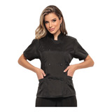 Dolma Chef Feminina Manga Curta Oxford Preta Lu
