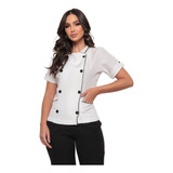 Dolmã Chef Feminina Oxford Manga Curta Branca Celine
