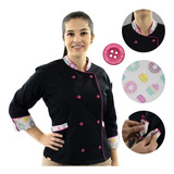 Dolmã Feminina Confeitaria Cupcakes Preta Estampada