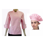 Doma Feminina E Chapeu Gastronomia Chef Dolma Jaqueta Rosa