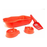 Durapets Kit Bandeja De Areia + Comedouro E Pá Higiênica Cor Vermelho