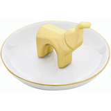 Elefante Dourado Porta Anéis E Bijoux De Mesa Com Pratinho